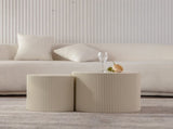 Round Coffee Table Handcrafted Relief Sturdy Pedestal Wooden Olive-Shaped Tea Table for Living Room W3081P255150