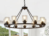 Black Wagon Wheel Chandelier 34.25Inch Modern Farmhouse Glass Pendant Light 12-Light Ceiling Hanging W5008P468521