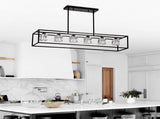 6-Light Farmhouse, Modern Industrial Linear Rectangular Crystal Pendant Light Cage W1592P232593