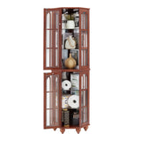Corner Curio Cabinet with 4 Adjustable Tempered Glass Shelves and Lighting System, Solid Wood W1693P216949