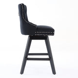 Swivel Velvet Barstools with Button Tufted Decoration and Wooden Legs, and Chrome Nailhead Trim, W1143P241332