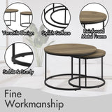 Nesting Coffee Table Set of 2, 27.6inch Round Coffee Table Industrial Wood Finish with Sturdy Metal 47776106