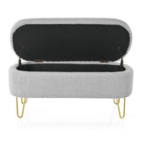 Oval Storage Bench for Living Room Bedroom End of Bed, Upholstered Storage Ottoman Entryway Bench N769P195486G