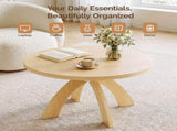 Round Coffee Table, 31.5 Inch Circular Center Table with Curved Cross Legs, Melamine Laminated MDF 33052553