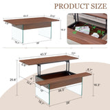 43.3-inch coffee table with lifting function - Combining walnut wood grain with W1512P316123