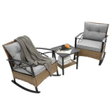 ZNTS 3pcs rocking rattan set wholesale leisure chair outdoor rattan rocking chair set grey W640134152