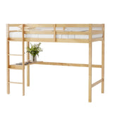 ZNTS Twin High Loft Bed, Rubber Wood Loft Bed with Safety Guardrail, built-in desk, ladder,White Oak 64025790