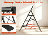 3 Step Folding Step Ladder, 330 lbs Heavy-Duty Metal Step Stool with Reinforced X-Structure, 09594954