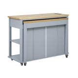 K&K 47 inch Kitchen Island with Extendable Dining Table, Rubber Wood Veneer Kitchen Table with N707P215327G