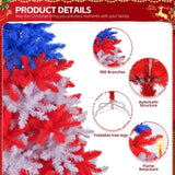 6 FT Patriotic Artificial Christmas Tree, Hinged Tree 4th of July Patriotic Decorations with 900 92099137