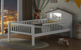 Twin Size Wood Platform Bed with House-shaped Headboard, LED and Built-in Storage, White N709P184429K