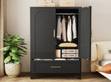 60" Tall Metal Wardrobe Cabinet with 1 Drawer and Hanging Rod, 2 Doors Wardrobe Closet with Shelf 12107111