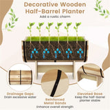 Outdoor Wooden Planter Solid Acacia Wood Half-Barrel Planter Box With Legs 90958351
