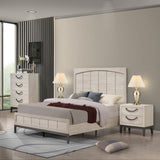1pc Unique Design Contemporary Sleek Beige White Finish Nightstand 2- Drawers Storage Bedroom Wooden B011P266093