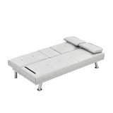 Sofa Bed with Armrest two holders WOOD FRAME, STAINLESS LEG, FUTON WHITE PVC W2297P164962