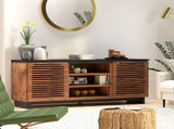 63 inch TV Stand Console for TVs up to 70 inches, No Assembly Required, Black with Bourbon Finish B108P160162
