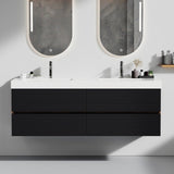 Grace 60" Walnut Bathroom Vanity with Glossy White Solid Surface Sink and Soft Black Drawers, Wall W1865P281239