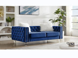 Navy Blue,-seater Sofa, Velvet Crystal Buckle Upholstery Sofa, Crystal Feet, Removable Cushion, 00012055