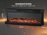 EF-36 36-Inch Built-In Electric Fireplace Insert - 120V 1500W, Black Steel, 3-Side Glass, Adjustable 23840610