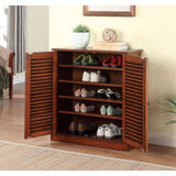 Modern Transitional Design 1pc Shoe Cabinet Oak Finish Adjustable Shelves Louver Design Doors Home B011P191540