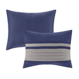 7 PC Pieced Faux Suede Comforter Set Blue Cal King B03596838