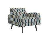 Darien Accent Arm Chair in Yellow, Olive and Navy Stripe Pattern with Dark Brown Solid Wood Legs B127P495074