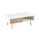 41.34" Rattan Coffee table, sliding door for storage, solid wood legs, Modern table for living room W1265107718