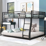 ZNTS Metal Floor Bunk Bed, Full XL over Queen, Black MF311038AAB