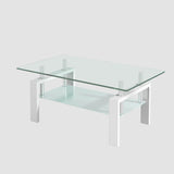 ZNTS Tempered Clear Glass Coffee Table, 2-Layers Coffee Table Living Room Center Table W1718120236