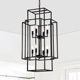 8-Light Metal Lantern Tiered Pendant Hanging Light Fixtures, Industrial Farmhouse Adjustable Height W1592P247044