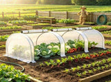 White 9.7' x 3' x 2.5' Mini Tunnel Greenhouse Portable Outdoor Garden Structure, 3 Zipper Doors, 74186208