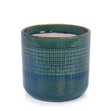Handmade Green Glazed Ceramic Planter Set of 3, 10" 8" 6" Diameter, Square Grid Pattern, for W3273P322259
