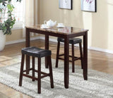 3-Piece Counter Height Glossy Print Marble Breakfast Table with Stools, Espresso T2574P164801