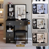 29.2" Small Size Left Drawer Desktop Vanity Table Cushioned Stool, 2 AC2 USB Power Station, Hair W3258P291627