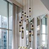 Modern Industrial Multi-Light Pendant Chandelier - 9-Light Black and Gold Adjustable Ceiling Light W1340P233176