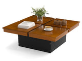 Modern Square Floating Coffee Table Okume Wood Veneer 4-Section Storage Walnut & Black 38653961