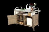 Outdoor Bar Table, Wicker Bar Cart with Cabinet, Patio Serving Cart with steel Top, with one ice W640P253278