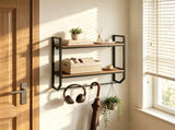 2-Tier Wall Mounted Bathroom Shelf with 22" Towel Bar, Industrial Storage Rack Engineered Wood & 09132622