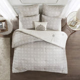 6 Piece Embroidered Cotton Reversible Comforter Set Ivory King/Cal King B035128873