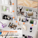 32'' Wide Makeup Vanity Desk with Lighted Mirror and Power Outlet, Dressing Table with Large Storage 13725973