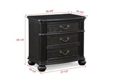 1pc Traditional Vintage Antique Drawer Pull 3-Drawer Nightstand Black Gray Dark Finish Bedroom B011P167817