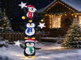 6 FT Pre-Lit Christmas Penguin Trio Decoration, 3 Cute Penguins with Iridescent Stars, Cold White 03911702