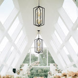 8-Light Lantern Tired Farmhouse Ceiling Hanging Light Black Chandelier Metal Modern Pendant Light W1592P209881