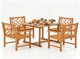 5-Piece Acacia Wood Patio Dining Set for 4, Square Outdoor Table with Umbrella Hole & Ergonomic 19480283
