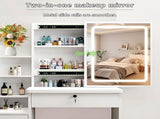Vanity Desk with Sliding Mirror and Lights, Makeup Vanity Set with 4 Drawers, Stool, Power Outlet, T3685P338705