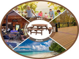8-Person Outdoor Circular Wooden Picnic Table with 4 Built-in Benches for Patio Backyard Garden, 24709656