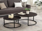 Modern Faux Leather Nesting Round Coffee Table with Black Metal Base,Accent Tea Table for Living W2186P340496