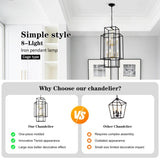 8-Light Metal Lantern Tiered Pendant Hanging Light Fixtures, Industrial Farmhouse Adjustable Height W1592P247755