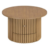 Round Coffee Table for Living Room in Natural, Farmhouse Coffee Table a Drawer, Center Table N735P242922N
