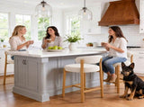 Counter Height Bar Stools Set of 2, 25.8 Inch Seat Height, White Cotton-Linen Upholstery, 3 Inch W2920P532241